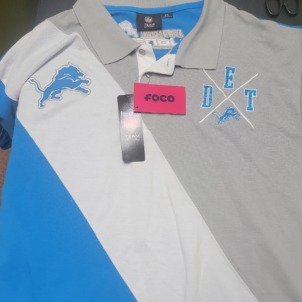 NFL Gray and Blue Detroit Lions Polo Shirt